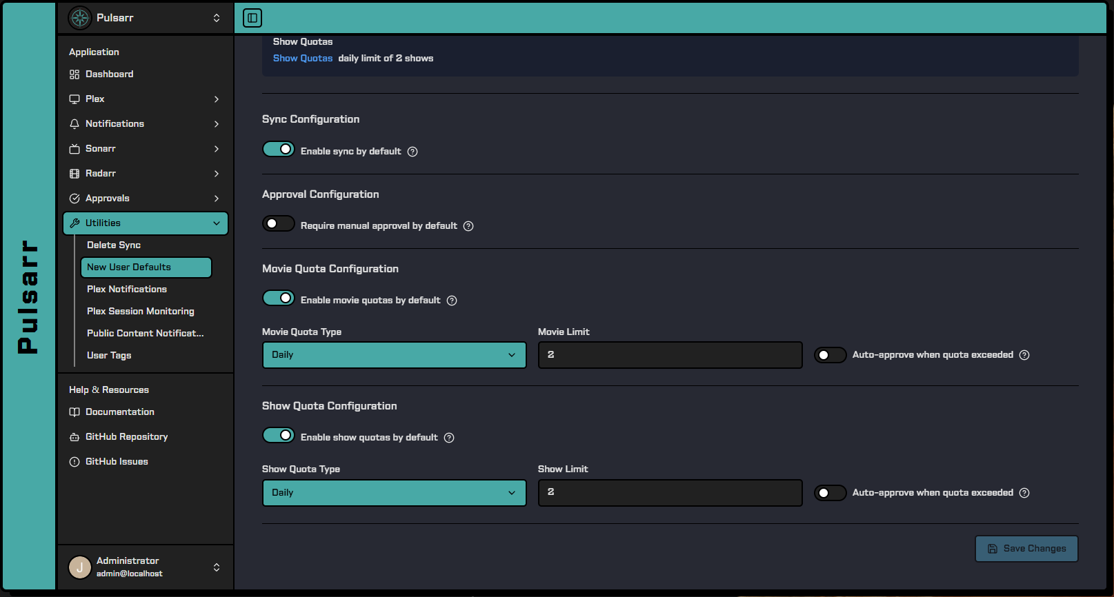 New User Defaults Configuration