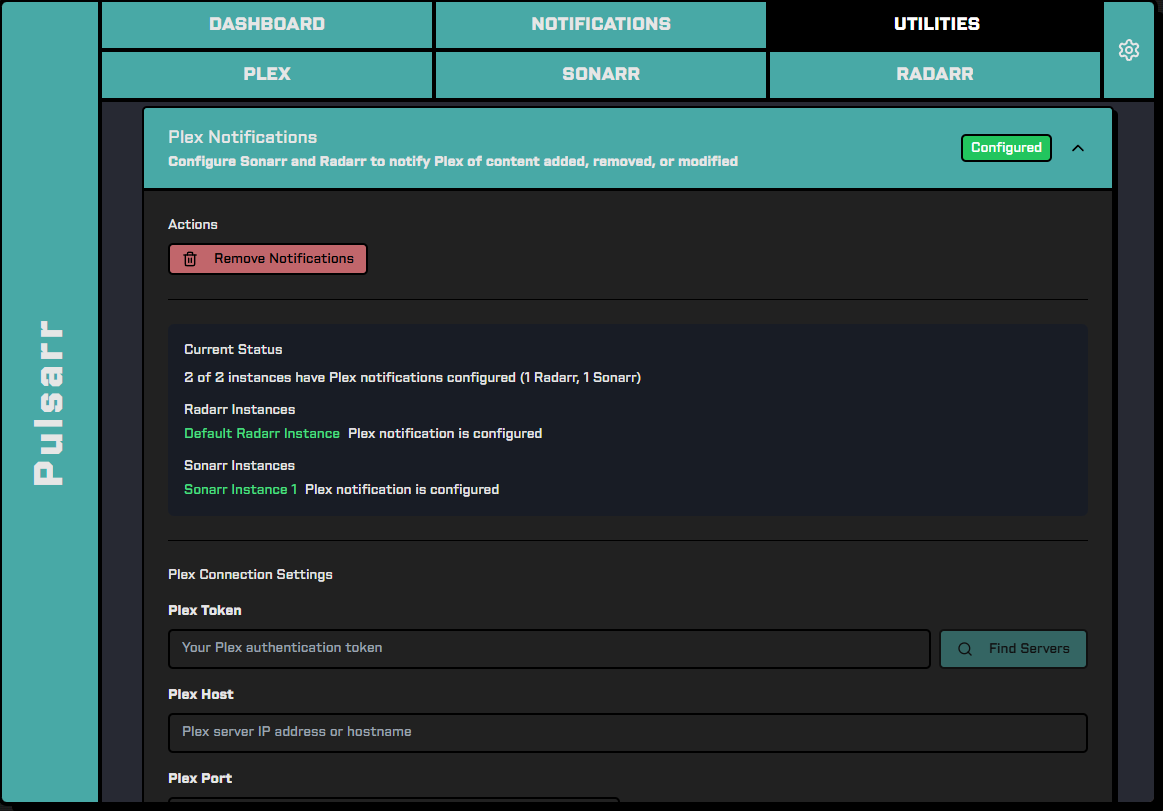 Plex Notifications Setup Interface