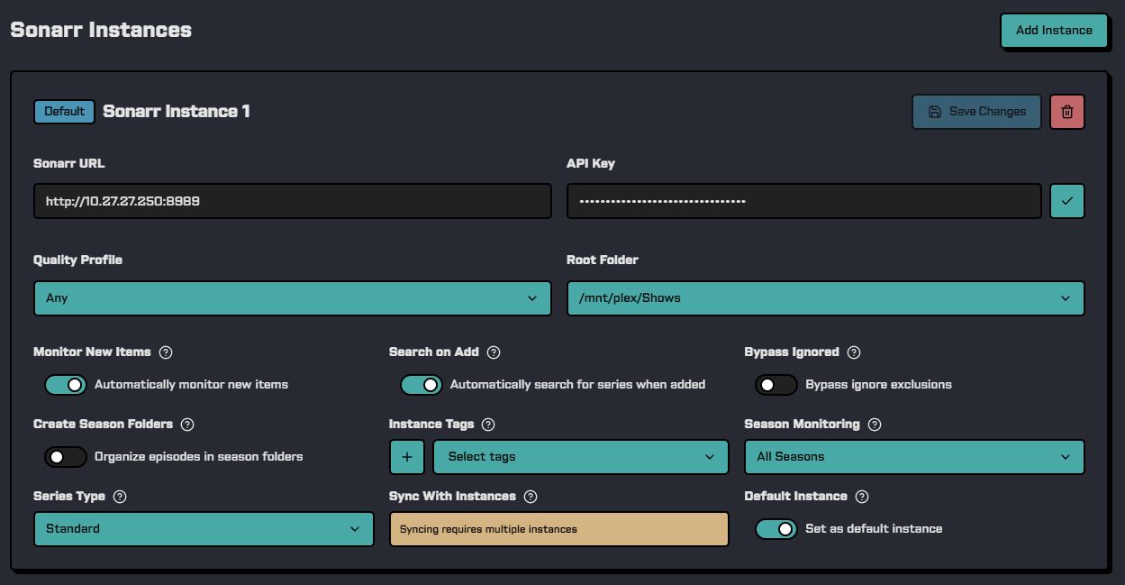 Sonarr Instance Configuration